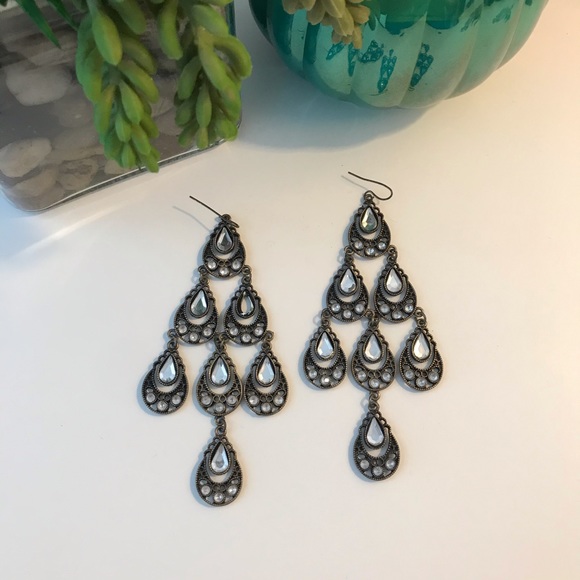 Anthropology Jeweled brass tear drop earrings